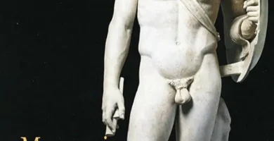 portada del libro Memorias de Adriano de Margeritte Yoircenar en la que se ve la estatua de un hombre sobre un fondo negro