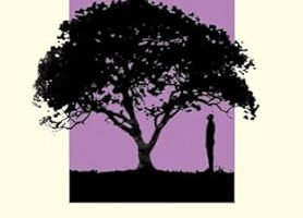 imagen de la portada de la novela el jacarandá de Gael Faye, en la que sobre un fondo lila se ve la silueta de una jaracandá y bajo sus ramas la silueta de una persona.