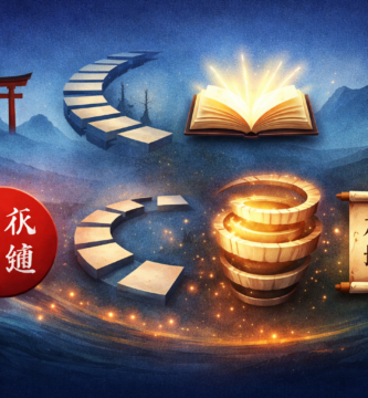 elementos simbólicos orientales en paisaje místico