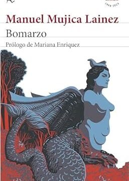 portada de la novela de manuel mujica láinez, bomarzo, en cuya portada aparece un dibujo de una figura del jardín de bomarzo