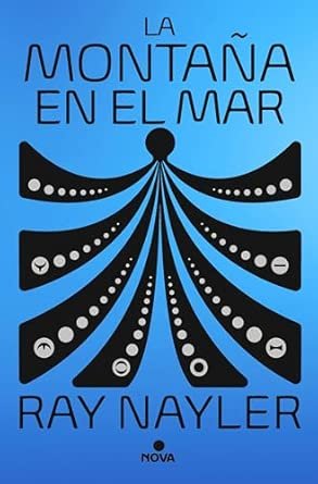 portada de la novela la montaña en el mar en la que sobre un fondo azul se ve unas figuras negras alargadas de una forma un poco abstractas 