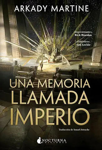 portada de la novela una memoria llamada imperio en la que sobre un fondo negro aparece el título de la novela y una especie de trono futurista