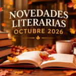 imagen en la que parecen unos libros unas hojas marrones tipicas del otoño y la frase: novedades literarias octubre 2026