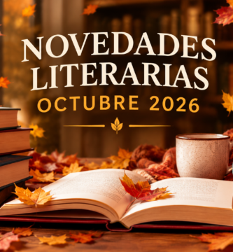 imagen en la que parecen unos libros unas hojas marrones tipicas del otoño y la frase: novedades literarias octubre 2026