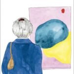 portada de ruth de adriana riva en la que se observa el dibujo de una mujer de espaldas mirando un cuadro