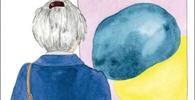portada de ruth de adriana riva en la que se observa el dibujo de una mujer de espaldas mirando un cuadro