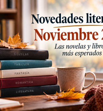 imagen en la que se observan unos libros, una manta, una taza de café y sobre ellos se la frase:novedades literarias noviembre 2026