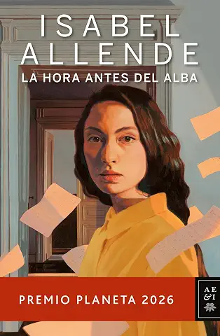 portada de la hora antes del alba de isabel allende en la que se observa el dibujo de una mujer con un rostro como de sorprendida
